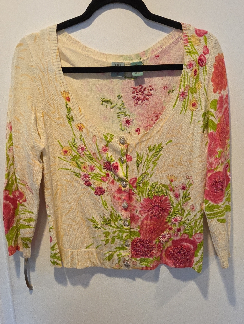 HWR Monogram Anthropologie Garden Bouquet Embroidered Beaded Floral Cardigan M